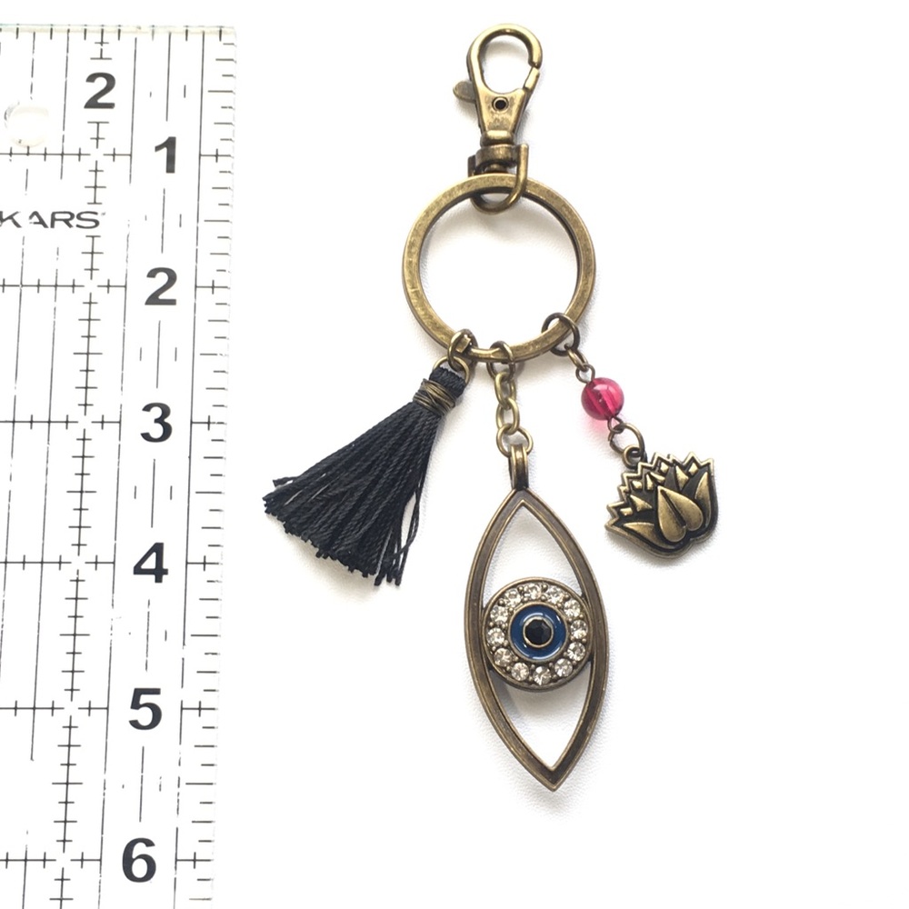 Antique Brass Evil Eye Keychain - Picture 3 of 5